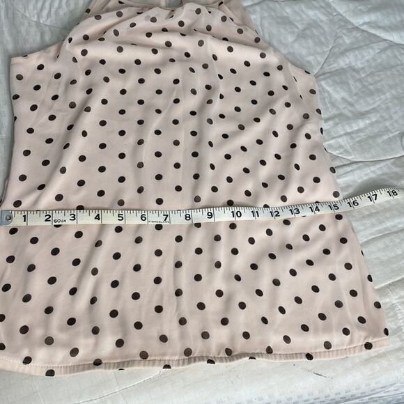Express High Neck Pink with Brown Polka Dot Tank. Tie Neck. XS See video - Picture 7 of 10
